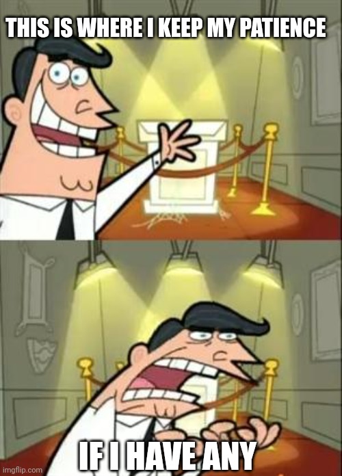 This Is Where I'd Put My Trophy If I Had One Meme | THIS IS WHERE I KEEP MY PATIENCE; IF I HAVE ANY | image tagged in memes,this is where i'd put my trophy if i had one | made w/ Imgflip meme maker