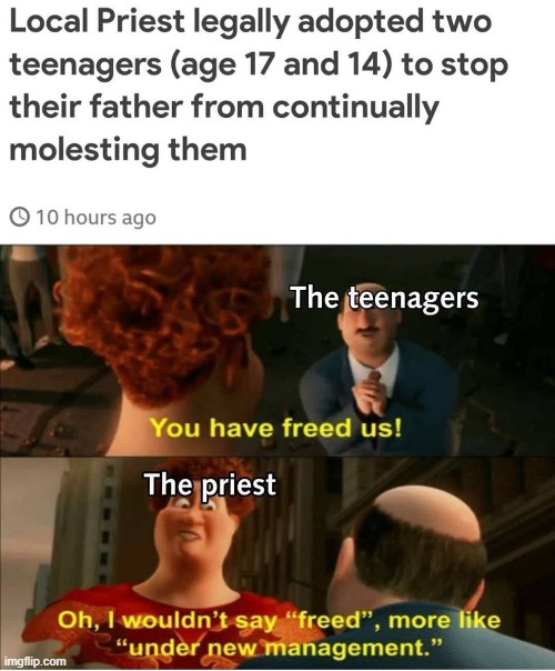 image tagged in catholic,under new management,megamind,priest | made w/ Imgflip meme maker