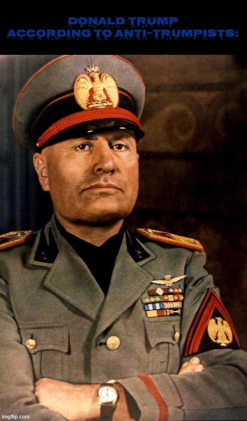 Mussolini portrait | DONALD TRUMP ACCORDING TO ANTI-TRUMPISTS: | image tagged in mussolini portrait,trump | made w/ Imgflip meme maker