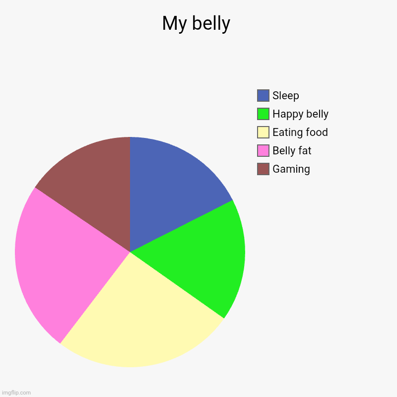 My belly meme | My belly | Gaming, Belly fat, Eating food, Happy belly, Sleep | image tagged in charts,pie charts | made w/ Imgflip chart maker