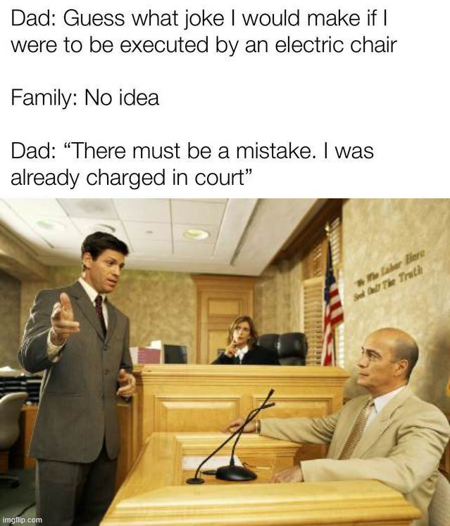 Electric dad joke | image tagged in courtroom classic,eyeroll | made w/ Imgflip meme maker