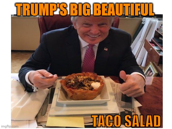 Blank White Template | TRUMP'S BIG BEAUTIFUL TACO SALAD | image tagged in blank white template | made w/ Imgflip meme maker