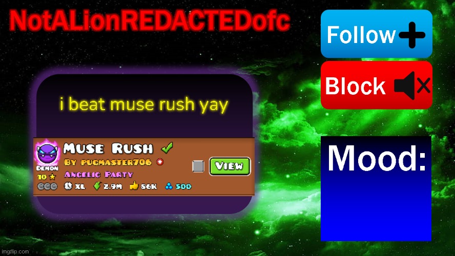 Announcement. | i beat muse rush yay | image tagged in announcement,memes | made w/ Imgflip meme maker