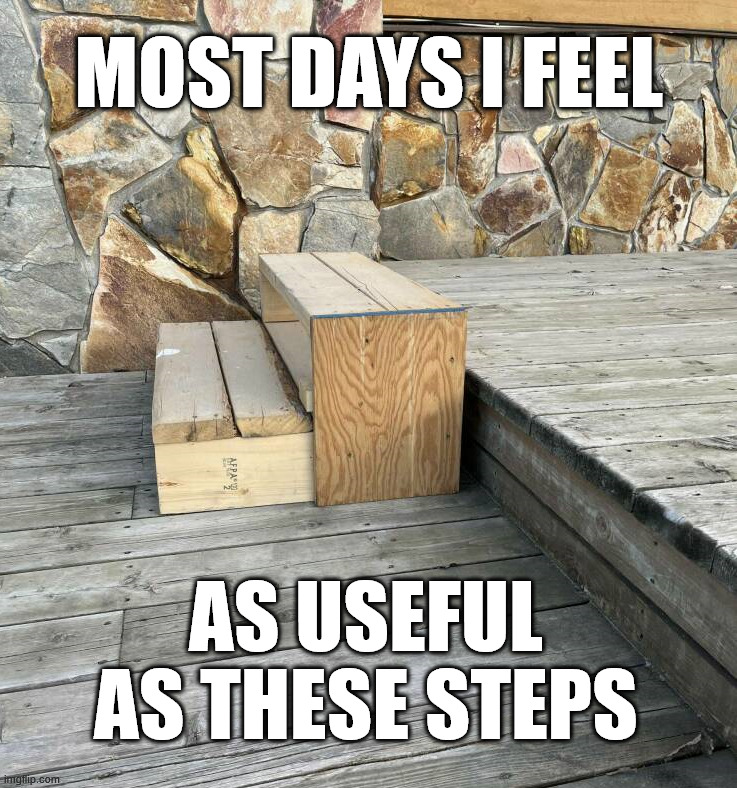 How are you doing today? | MOST DAYS I FEEL; AS USEFUL AS THESE STEPS | image tagged in useful,feeling,useless | made w/ Imgflip meme maker