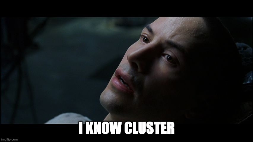 neo matrix I know | I KNOW CLUSTER | image tagged in neo matrix i know | made w/ Imgflip meme maker