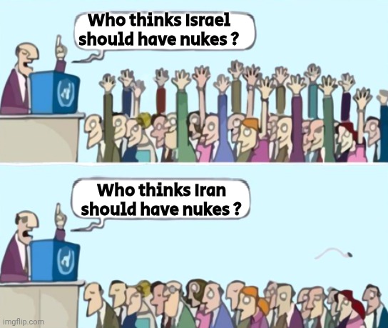raise your hand blank speech bubbles | Who thinks Israel should have nukes ? Who thinks Iran should have nukes ? | image tagged in raise your hand blank speech bubbles | made w/ Imgflip meme maker