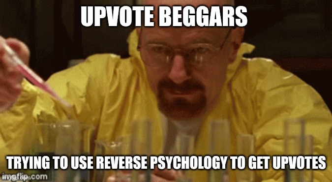 "Don't upvote this meme or I'll hunt you down and kill your dog ?" | UPVOTE BEGGARS; TRYING TO USE REVERSE PSYCHOLOGY TO GET UPVOTES | image tagged in walter white chemistry,upvotes,upvote begging,upvote beggars | made w/ Imgflip meme maker