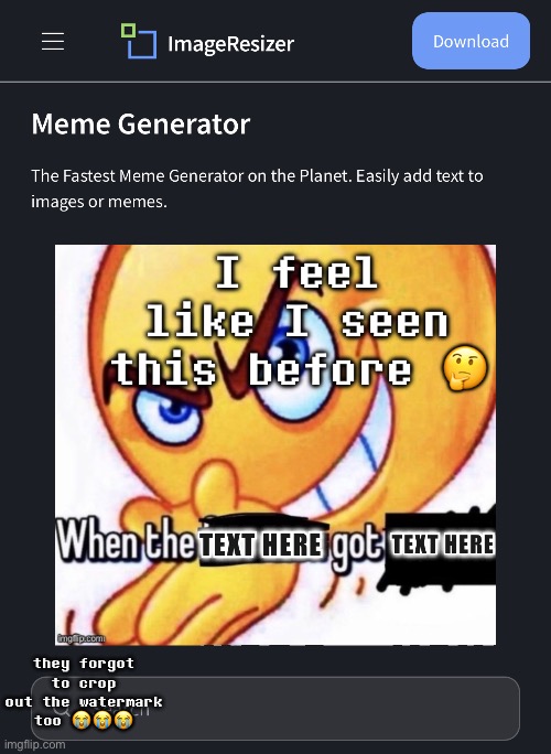 imageresizer.com think they better than us lmao | I feel like I seen this before 🤔; they forgot to crop out the watermark too 😭😭😭 | made w/ Imgflip meme maker