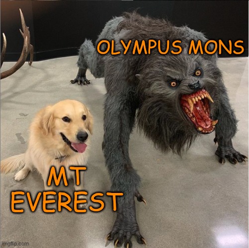 dog vs werewolf | OLYMPUS MONS; MT EVEREST | image tagged in dog vs werewolf | made w/ Imgflip meme maker