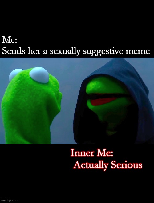 Darth Kermit The Wise | Me: 
Sends her a sexually suggestive meme; Inner Me:     Actually Serious | image tagged in memes,flirty meme | made w/ Imgflip meme maker