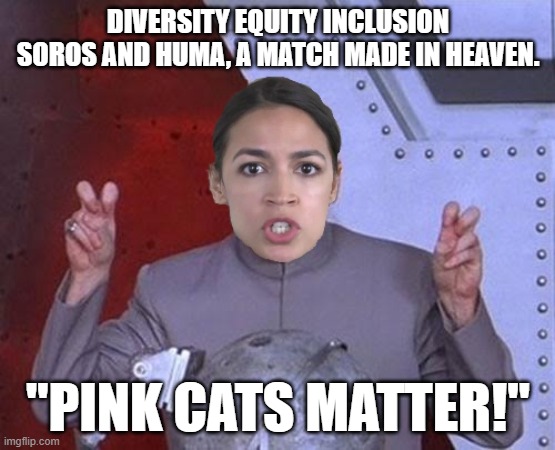 You Can't Keep up with #AOC | DIVERSITY EQUITY INCLUSION
SOROS AND HUMA, A MATCH MADE IN HEAVEN. "PINK CATS MATTER!" | image tagged in 'evil' aoc,progressives,liberals,new order | made w/ Imgflip meme maker