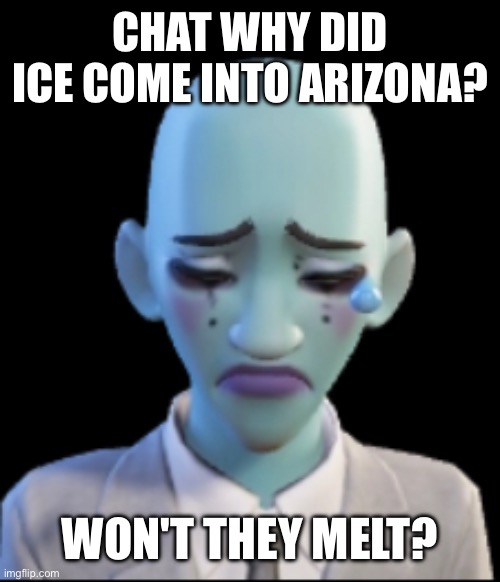 that's kinda stupid | CHAT WHY DID ICE COME INTO ARIZONA? WON'T THEY MELT? | image tagged in will smith | made w/ Imgflip meme maker