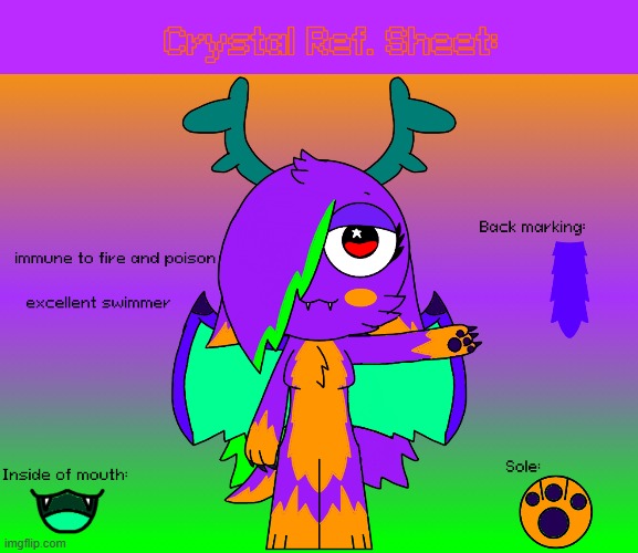 crystal (sona/fursona) reference sheet | image tagged in oc,crystal,dragon bat creature,reference sheet,art | made w/ Imgflip meme maker
