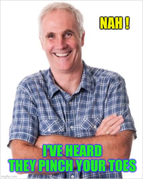 NAH ! I’VE HEARD THEY PINCH YOUR TOES | image tagged in dad joke | made w/ Imgflip meme maker