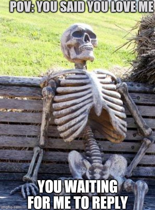 Waiting Skeleton | POV: YOU SAID YOU LOVE ME; YOU WAITING FOR ME TO REPLY | image tagged in memes,waiting skeleton | made w/ Imgflip meme maker