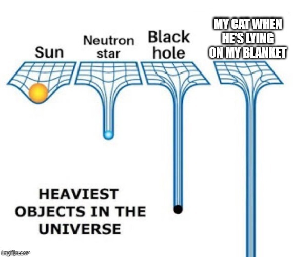 My little pet brick | MY CAT WHEN HE'S LYING ON MY BLANKET | image tagged in heaviest objects in the universe,memes,funny,cats | made w/ Imgflip meme maker