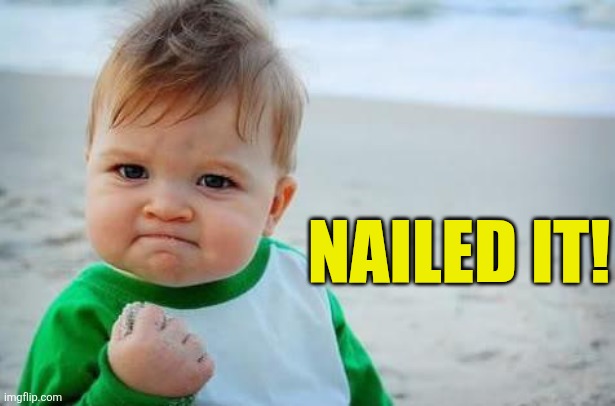 Fist pump baby | NAILED IT! | image tagged in fist pump baby | made w/ Imgflip meme maker