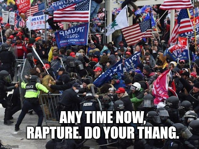 Cop-killer MAGA right wing Capitol Riot January 6th | ANY TIME NOW, RAPTURE. DO YOUR THANG. | image tagged in cop-killer maga right wing capitol riot january 6th | made w/ Imgflip meme maker
