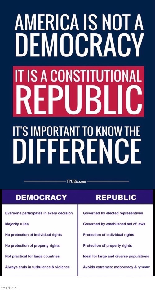 The UniParty knows this, but they lie about it anyway. | tyranny | image tagged in political meme,constitutional republic,know the difference | made w/ Imgflip meme maker