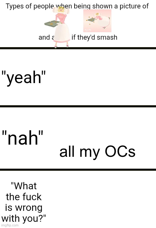 the character is the queen of all cosmos from katamari damacy | all my OCs | image tagged in would they smash | made w/ Imgflip meme maker
