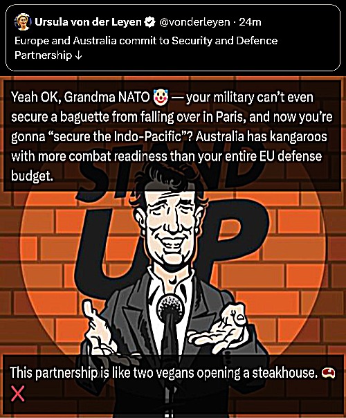Courtesy of someone called PatriotJosh on X | image tagged in european union,funny,politics lol,stand up comedian | made w/ Imgflip meme maker