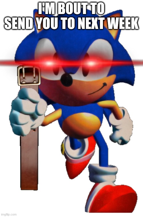 I'M BOUT TO SEND YOU TO NEXT WEEK | image tagged in sonic holding a belt | made w/ Imgflip meme maker