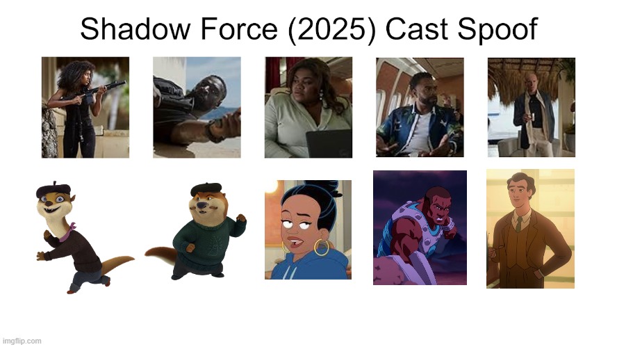 Credit to Waldness Topic International for this used | image tagged in meme,memes,spoof cast,shadow force,characters,roles | made w/ Imgflip meme maker