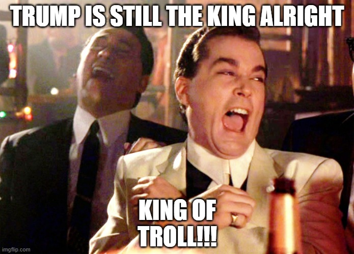 Good Fellas Hilarious | TRUMP IS STILL THE KING ALRIGHT; KING OF TROLL!!! | image tagged in memes,good fellas hilarious | made w/ Imgflip meme maker