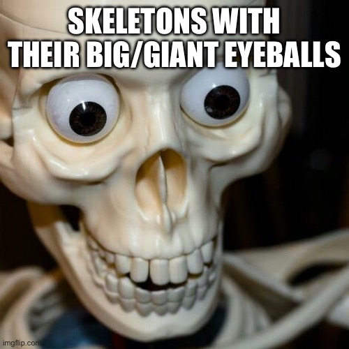 Scared spookieton | SKELETONS WITH THEIR BIG/GIANT EYEBALLS | image tagged in scared spookieton | made w/ Imgflip meme maker