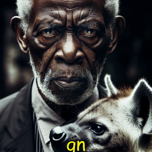 morgan freeman glaring at you holding a hyena | gn | image tagged in morgan freeman glaring at you holding a hyena | made w/ Imgflip meme maker