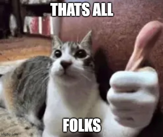 cat thats all folks | THATS ALL; FOLKS | image tagged in funny cats | made w/ Imgflip meme maker
