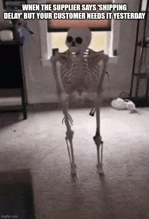 When the supplier says 'shipping delay' but your customer needs it yesterday | WHEN THE SUPPLIER SAYS 'SHIPPING DELAY' BUT YOUR CUSTOMER NEEDS IT YESTERDAY | image tagged in disappointment | made w/ Imgflip meme maker