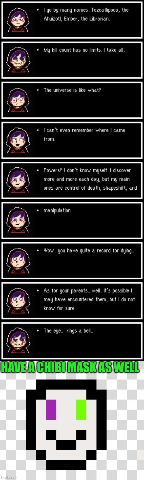 Void’s (the user, not my oc) questions | HAVE A CHIBI MASK AS WELL | made w/ Imgflip meme maker