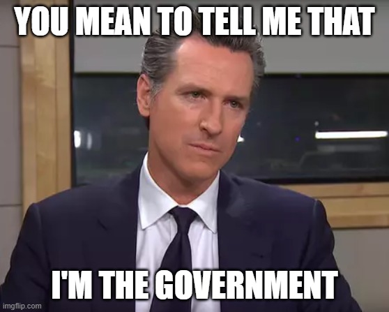 Governor California | YOU MEAN TO TELL ME THAT I'M THE GOVERNMENT | image tagged in governor california | made w/ Imgflip meme maker