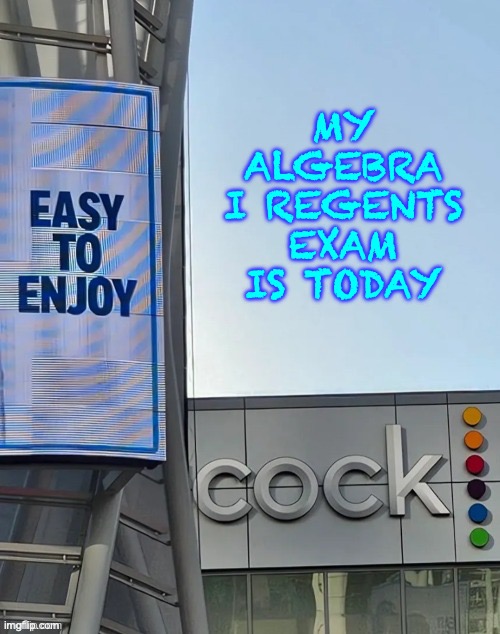 Easy to enjoy cock | MY ALGEBRA I REGENTS EXAM IS TODAY | image tagged in easy to enjoy cock | made w/ Imgflip meme maker