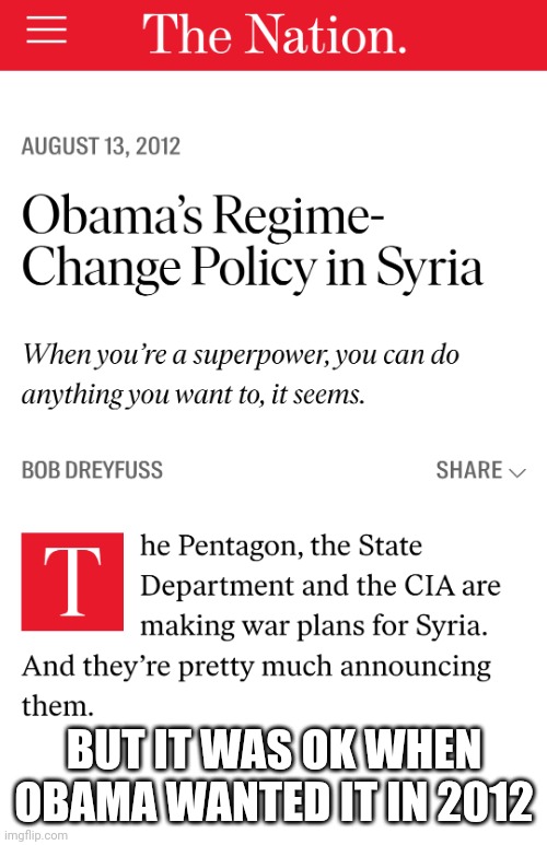 BUT IT WAS OK WHEN OBAMA WANTED IT IN 2012 | made w/ Imgflip meme maker