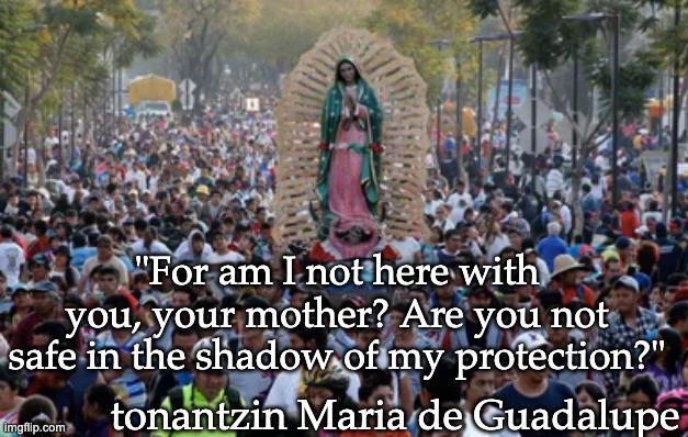 "For am I not here with you, your mother? Are you not safe in the shadow of my protection?" tonantzin Maria de Guadalupe | made w/ Imgflip meme maker