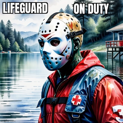 Lifeguard | image tagged in lifeguard voorhees,lifeguard,horror,horror movie,dark humor,meme | made w/ Imgflip meme maker