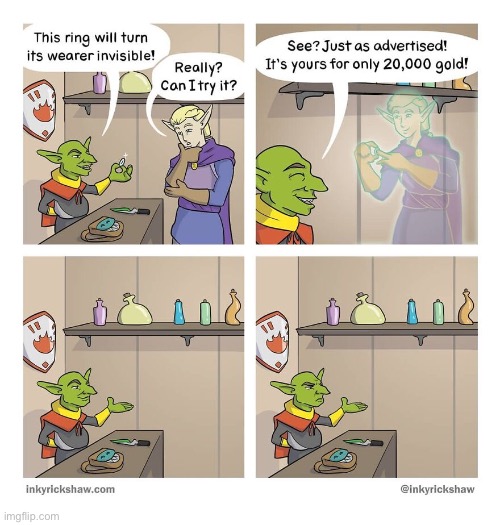 He didn’t see that coming… (or, going either!) | image tagged in comics,elf,ring,invisible,thief | made w/ Imgflip meme maker