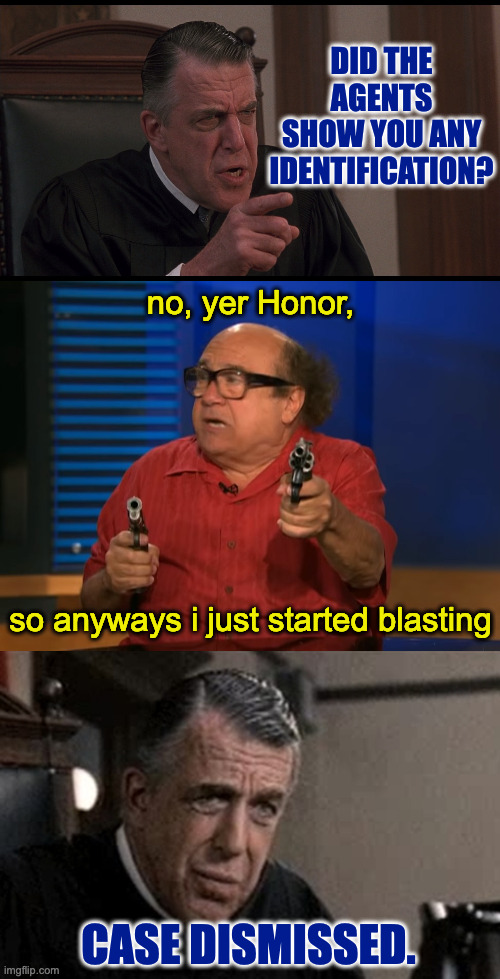 no, yer Honor, so anyways i just started blasting DID THE AGENTS
SHOW YOU ANY
IDENTIFICATION? CASE DISMISSED. | image tagged in my cousin vinny judge,so anyway i started blasting | made w/ Imgflip meme maker