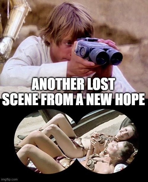 Peeping Luke | ANOTHER LOST SCENE FROM A NEW HOPE | image tagged in star wars | made w/ Imgflip meme maker
