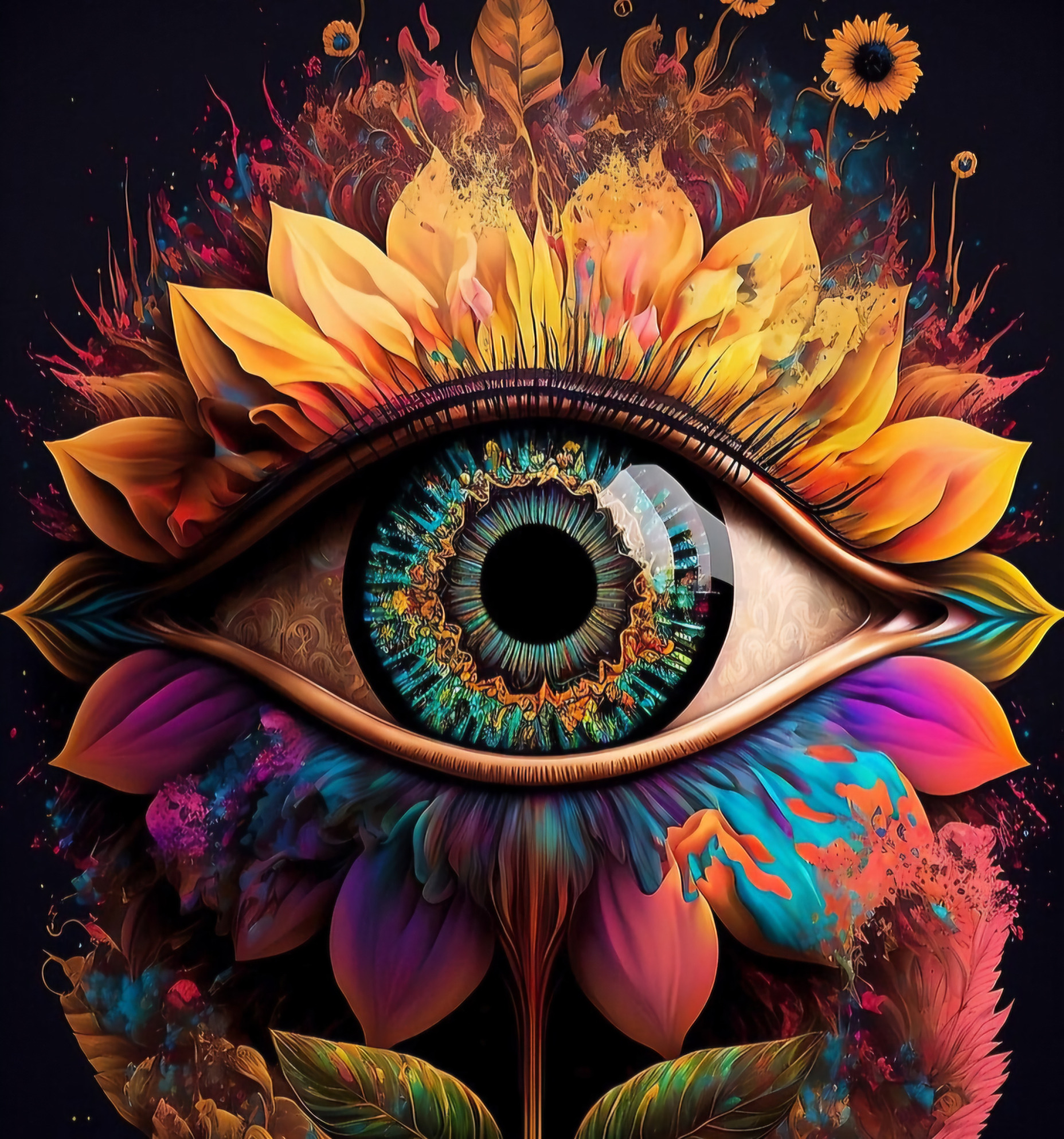 Psychedelic Eye with flowers Blank Meme Template