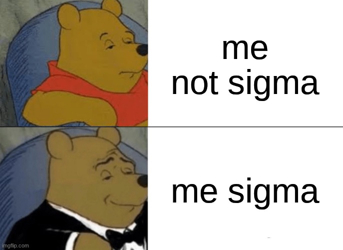 Tuxedo Winnie The Pooh | me not sigma; me sigma | image tagged in memes,tuxedo winnie the pooh | made w/ Imgflip meme maker