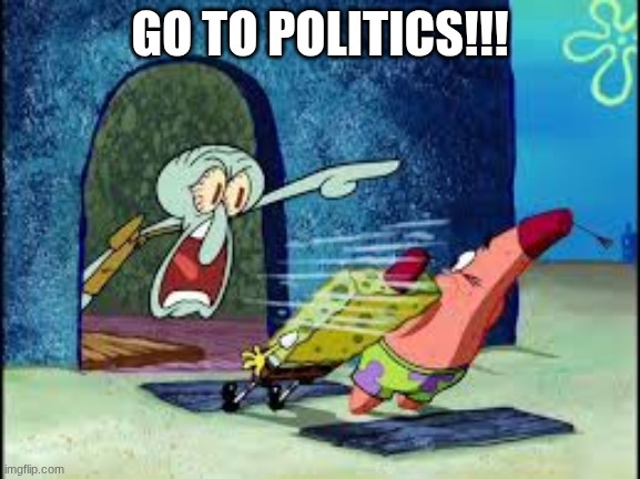 squidward yelling | GO TO POLITICS!!! | image tagged in squidward yelling | made w/ Imgflip meme maker