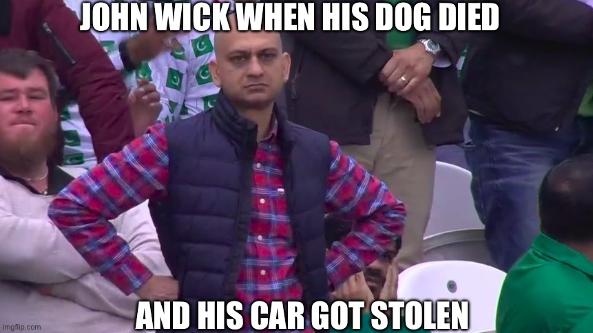 John Wick meme | JOHN WICK WHEN HIS DOG DIED; AND HIS CAR GOT STOLEN | image tagged in disappointed muhammad sarim akhtar | made w/ Imgflip meme maker