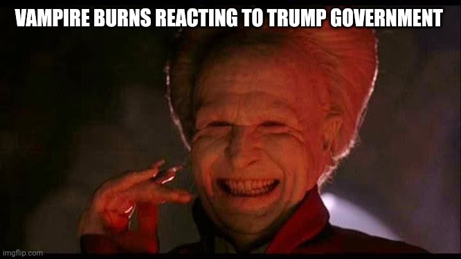 Dracula  | VAMPIRE BURNS REACTING TO TRUMP GOVERNMENT | image tagged in dracula | made w/ Imgflip meme maker