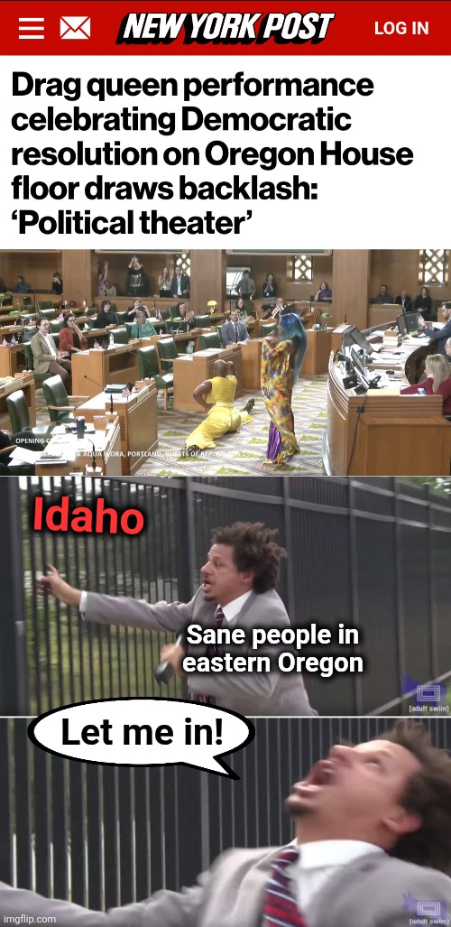 Idaho; Sane people in
eastern Oregon; Let me in! | image tagged in eric andre let me in blank,memes,idaho,oregon,democrats,sane people | made w/ Imgflip meme maker