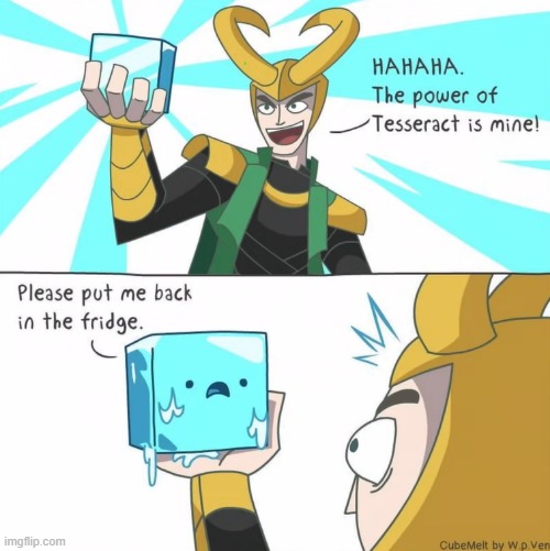 image tagged in loki,tesseract,ice cube,fridge | made w/ Imgflip meme maker