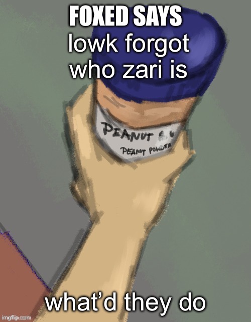 foxed temp (thanks disco) | lowk forgot who zari is; what’d they do | image tagged in foxed temp thanks disco | made w/ Imgflip meme maker