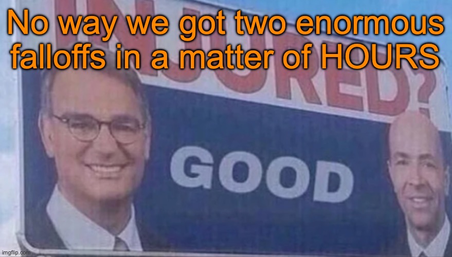 First Tweak, then Zari... who will be next | No way we got two enormous falloffs in a matter of HOURS | image tagged in injured good announcement | made w/ Imgflip meme maker